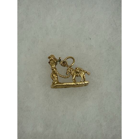 Cute Gold Tone Miner& Mule Pendant/ Charm - Picture 1 of 3